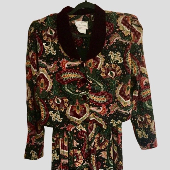 Vintage 80s Dress Velvet Paisley 2 Piece Jacket - Picture 2 of 14